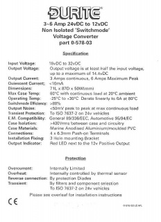 0-578-03 24V to 12V Durite Voltage Converter 3A