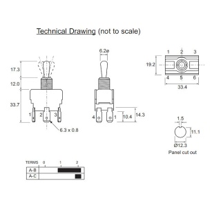 0-645-00 Off-A-A+B Three Position Side-Head Lamp Toggle Switch 10A