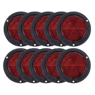0-665-05 Pack of 10 Round Red Reflex Reflectors 3 Hole Fixing