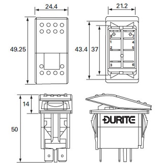 0-785-52 Durite On-Off-Momentary On SP LED Illuminated Rocker Switch Body 2 Lit Position