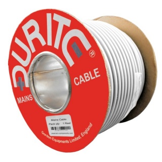 0-988-00 30m Roll Durite 3 Core Round Flexible Mains Cable White PVC 10A