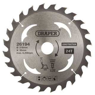 26194 | TCT Construction Circular Saw Blade 216 x 30mm 24T