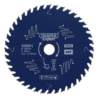 32821 | Draper Expert TCT Circular Saw Blade for Wood with PTFE Coating 165 x 20mm 40T