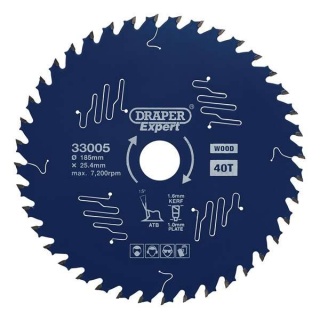 33005 | Draper Expert TCT Circular Saw Blade for Wood with PTFE Coating 185 x 25.4mm 40T