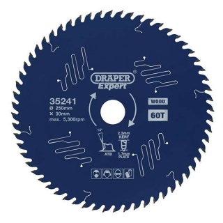 35241 | Draper Expert TCT Circular Saw Blade for Wood with PTFE Coating 250 x 30mm 60T