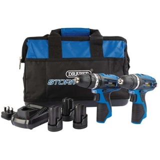 52031 | Draper Storm Force® 10.8V Power Interchange Combi Drill and Rotary Drill Twin Kit 3 x 1.5Ah Batteries 1 x Charger 1 x Bag