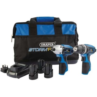 52046 | Draper Storm Force® 10.8V Power Interchange Drill and Driver Twin Kit 3 x 1.5Ah Batteries 1 x Charger 1 x Bag