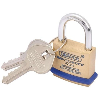 64160 | Solid Brass Padlock and 2 Keys with Mushroom Pin Tumblers Hardened Steel Shackle and Bumper 30mm