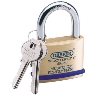 64162 | Solid Brass Padlock and 2 Keys with Mushroom Pin Tumblers Hardened Steel Shackle and Bumper 50mm