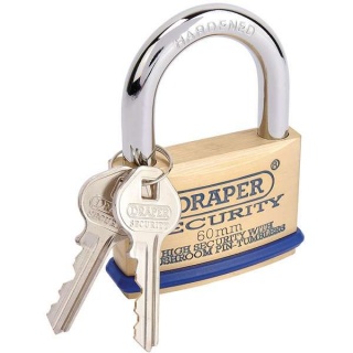 64163 | Solid Brass Padlock and 2 Keys with Mushroom Pin Tumblers Hardened Steel Shackle and Bumper 60mm
