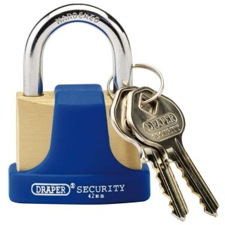 64165 | Solid Brass Padlock and 2 Keys with Hardened Steel Shackle and Bumper 42mm