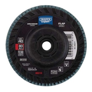 86010 | Draper Expert Zirconium Oxide Flap Disc 115mm M14 40 Grit