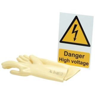 99715 | Electrical Insulating Gloves and 'Danger High Voltage' Hazard Sign