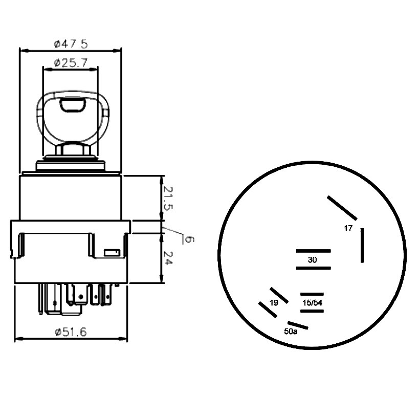 0-351-20 | Durite 4 Pos. Ignition Start Key Switch - 14603