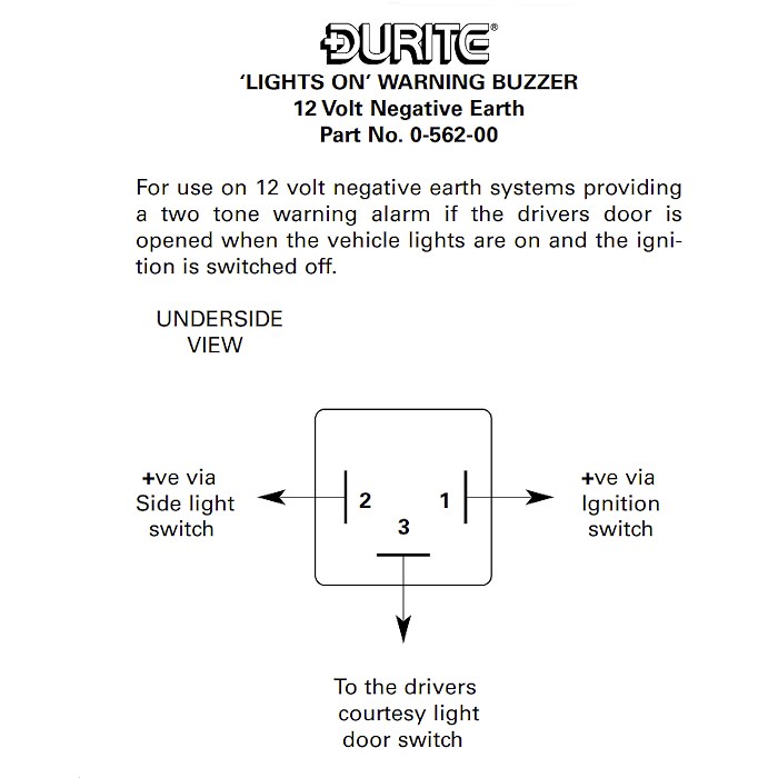 056200 Durite 12Vdc Lights On Warning Buzzer 72dB