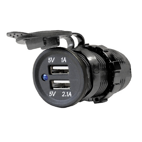 0-601-08 Black 12V USB Port Socket with Two USB Ports