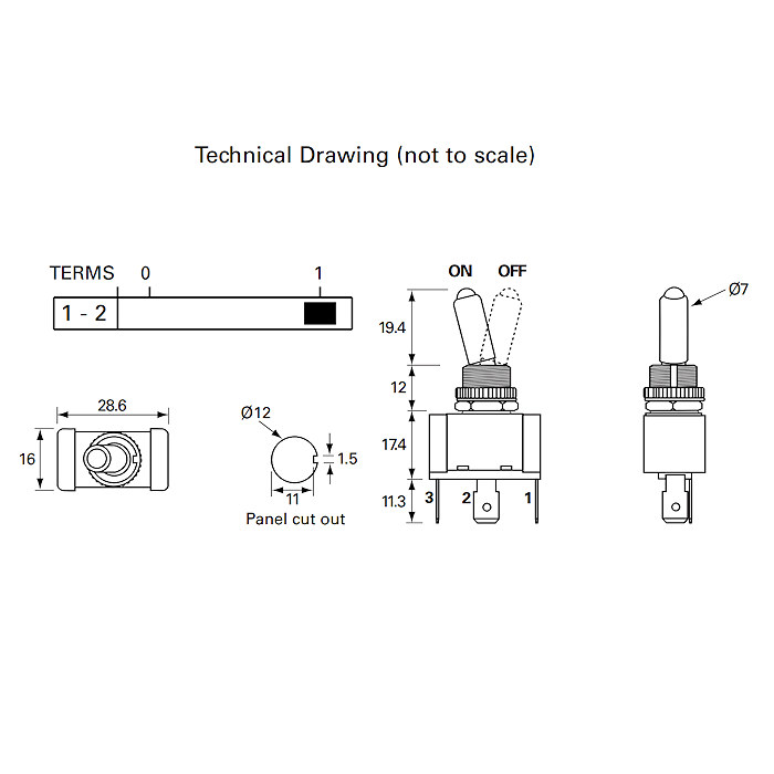 0-603-02 | Durite 12V-24V 10A On-Off Blue LED Toggle Switch
