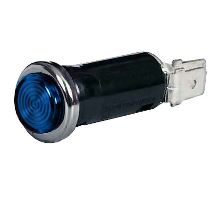 0-609-02 Blue Warning Light with 12V 2W BA7s Bulb Chrome Bezel