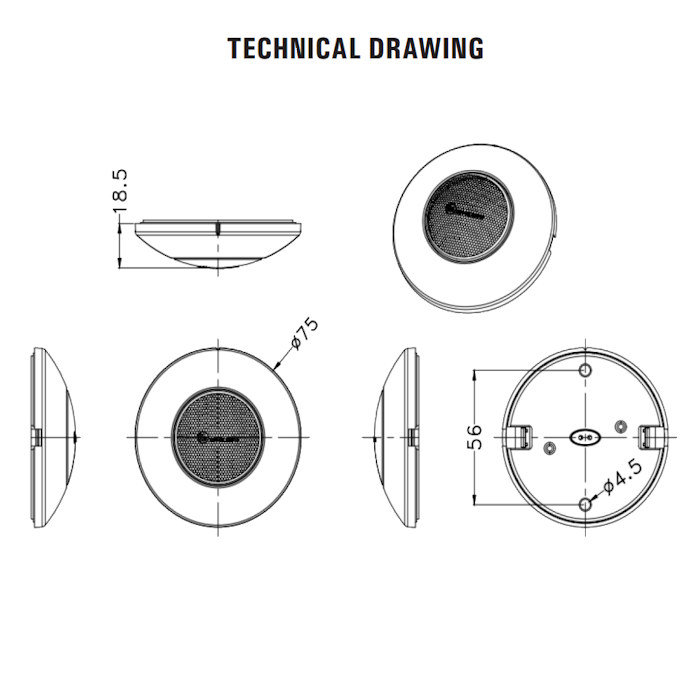 0-668-82 | Durite 12V-24V DC 75mm Round White Ceiling Lamp