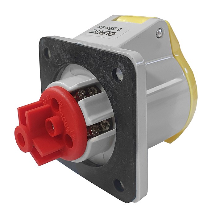 0-698-68 | Durite 110VAC 16A Yellow Panel Mounted Socket