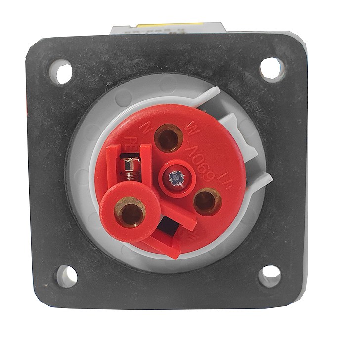 0-698-68 | Durite 110VAC 16A Yellow Panel Mounted Socket