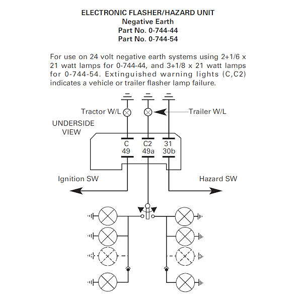 0-744-54 | Durite 24V 3+1-8 x 21W Hazard Flasher Unit