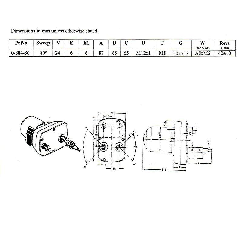 088480 24V Twin Shaft Windscreen Wiper Motor 80°