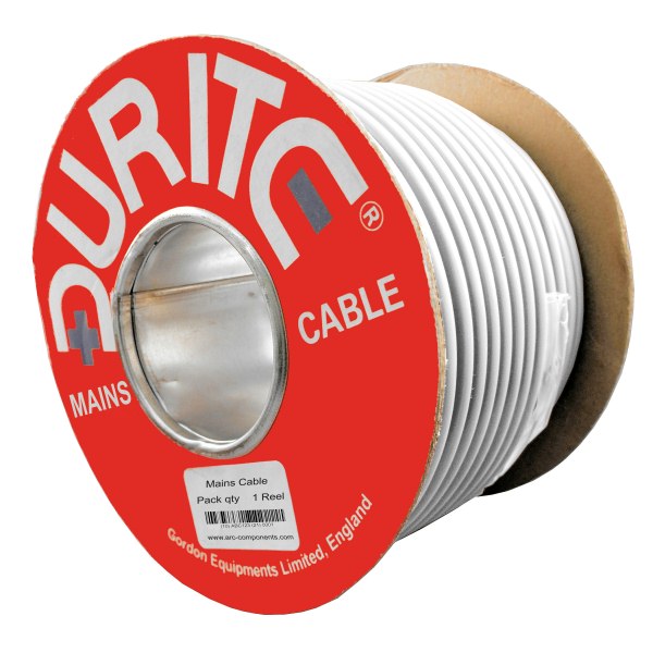 0-988-00 30m Roll Durite 3-Core Round Flexible Mains Cable White PVC 10A