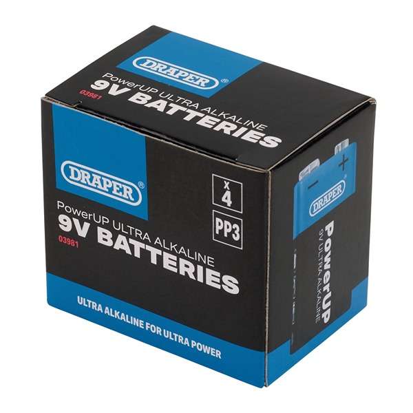 03981 | Draper PowerUP Ultra Alkaline 9V Batteries (Pack of 4)