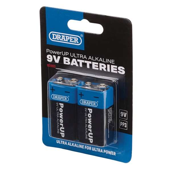 03983 | Draper PowerUP Ultra Alkaline 9V Batteries (Pack of 2)