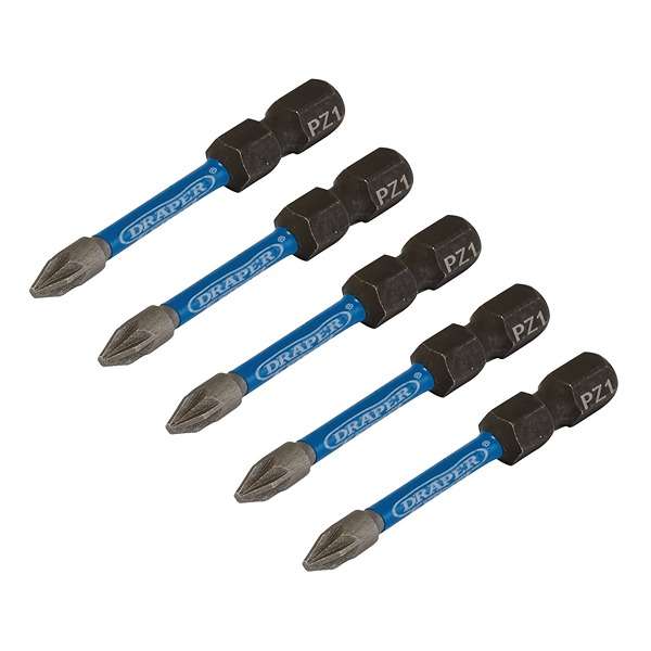 05646 | Draper Expert PZ-Type Impact Screwdriver Bits No.1 x 50mm 1/4'' Hex (Pack of 5)