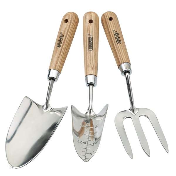 09565 | Stainless Steel Hand Fork and Trowels Set with Ash Handles (3 Piece)