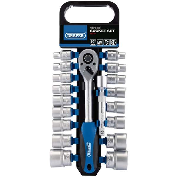 16375 | Metric Socket and Ratchet Set 1/2'' Square Drive (19 Piece)