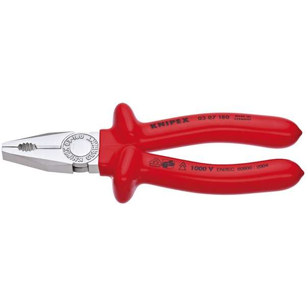 21452 | Knipex 03 07 180 Fully Insulated S Range Combination Pliers 180mm