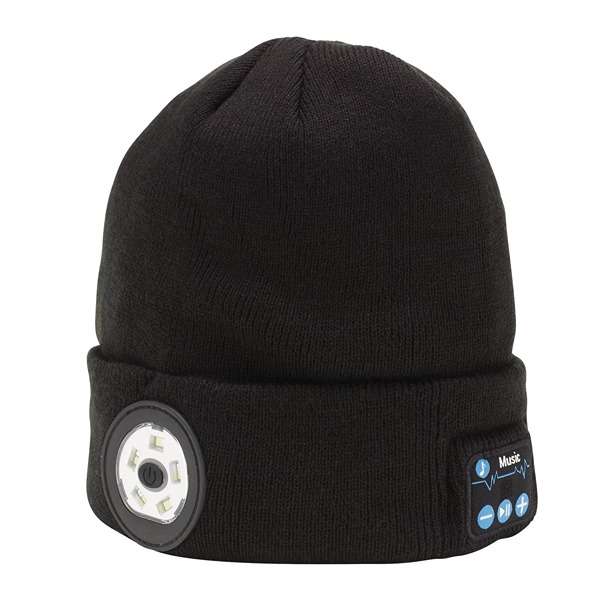 28346 | Smart Wireless Rechargeable Beanie with LED Head Torch and USB Charging Cable Black One Size
