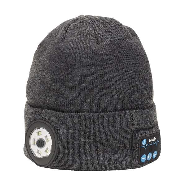 28351 | Smart Wireless Rechargeable Beanie with LED Head Torch and USB Charging Cable Grey One Size