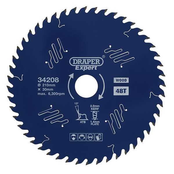 34208 | Draper Expert TCT Circular Saw Blade for Wood with PTFE Coating 210 x 30mm 48T