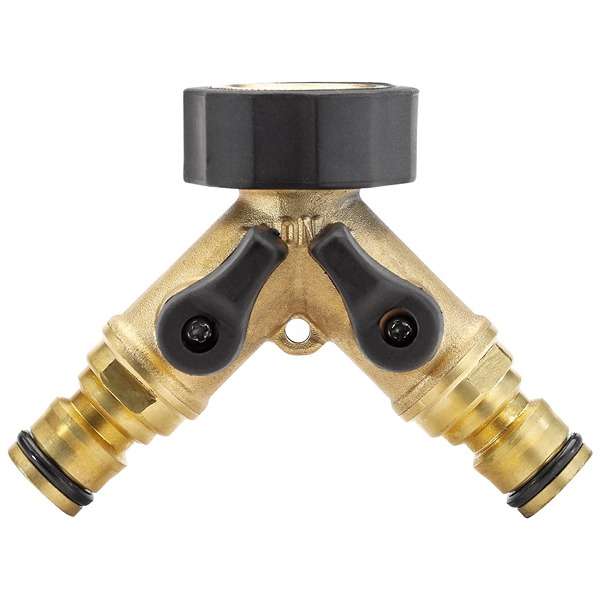 36228 | Brass Double Tap Connector with Flow Control 3/4''