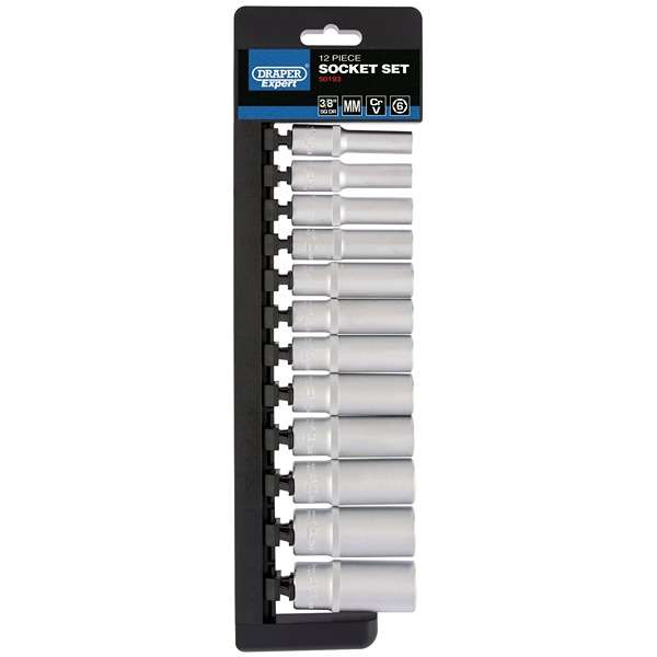 50193 Draper Metric Deep Socket Set 3/8" Sq. Dr. 12 Piece