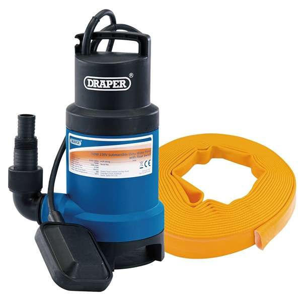 61814 | Submersible Dirty Water Pump Kit with Layflat Hose & Adaptor 200L/Min 10m x 25mm 350W