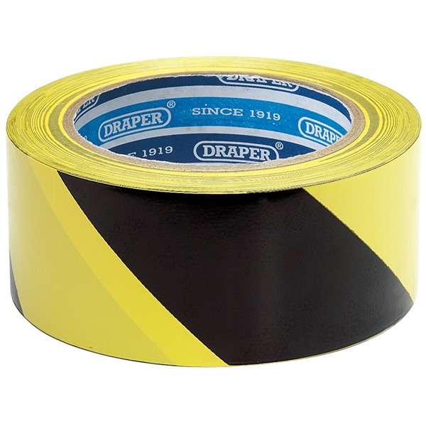 63382 Adhesive Hazard Tape Roll 33m x 50mm Black and Yellow