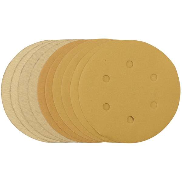 64284 | Gold Sanding Discs with Hook & Loop 150mm Assorted Grit - 120G 180G 240G 320G 400G (Pack of 10)