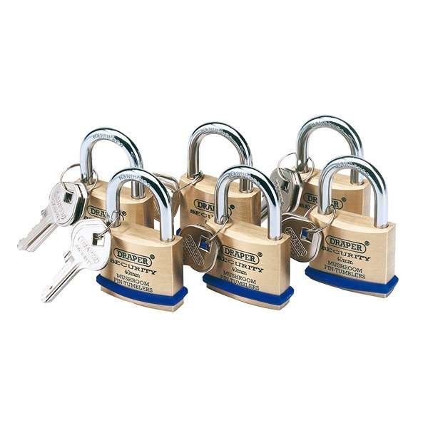67659 | Solid Brass Padlocks with Hardened Steel Shackle 40mm (Pack of 6)
