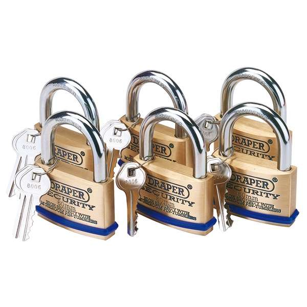 67663 | Solid Brass Padlocks with Hardened Steel Shackle 60mm (Pack of 6)