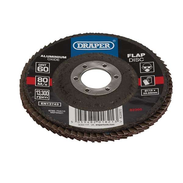 82360 Draper Aluminium Oxide Flap Disc 115 x 22.23mm 60 Grit