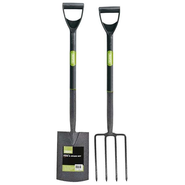 83971 | Carbon Steel Garden Fork and Spade Set Black