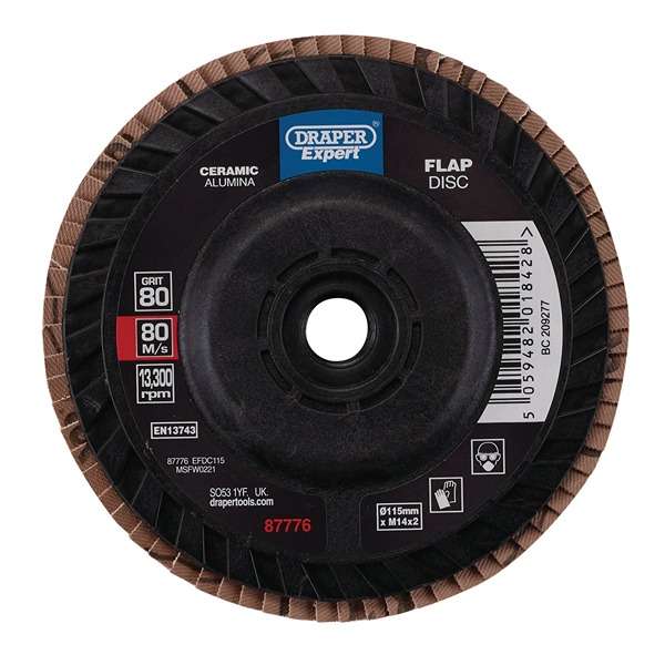 87776 | Draper Expert Ceramic Flap Disc 115mm M14 80 Grit