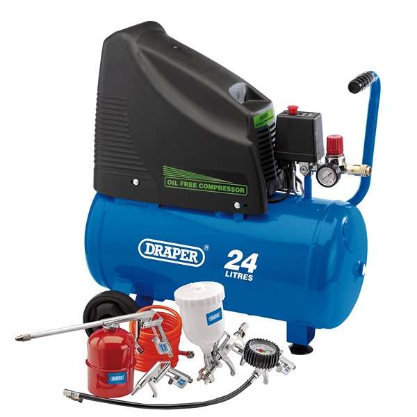 90126 | 24L Oil-Free Direct Drive Air Compressor 1.1kW/1.5hp and Air Tool Kit