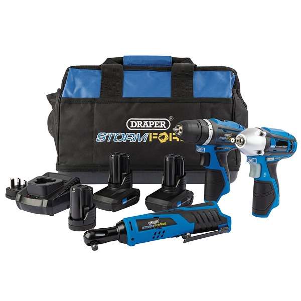 93521 | Draper Storm Force® 10.8V Power Interchange Drill Driver Kit 2 x 4Ah Batteries 1 x 1.5Ah battery 1 x Charger 1 x Bag