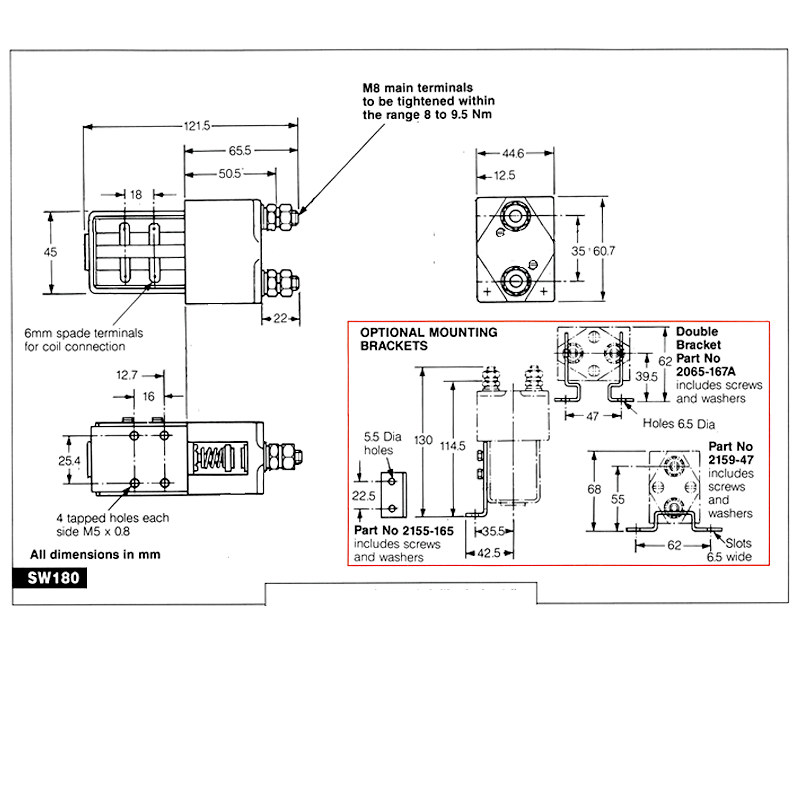 SW180B-8 | Albright 48VDC Single-acting Contactor 150A